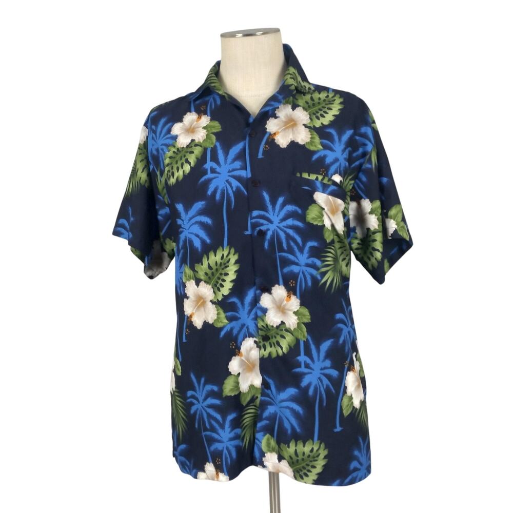 Rima‎ Beachworld Hawaiian Shirt Mens Large Floral Palm Tree Tropical Button Up